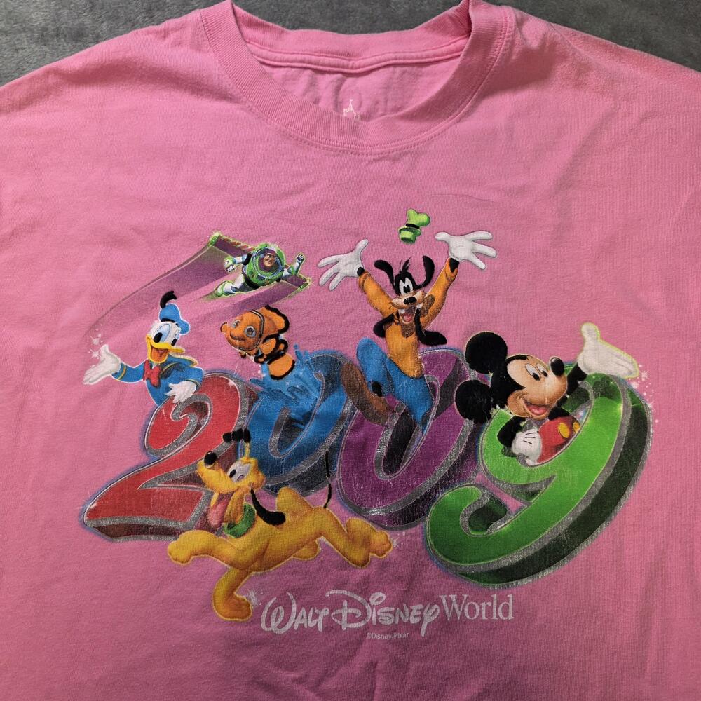 Disney Shirt Mens Large Pink Walt Disney World 2009 Characters Graphic Tee